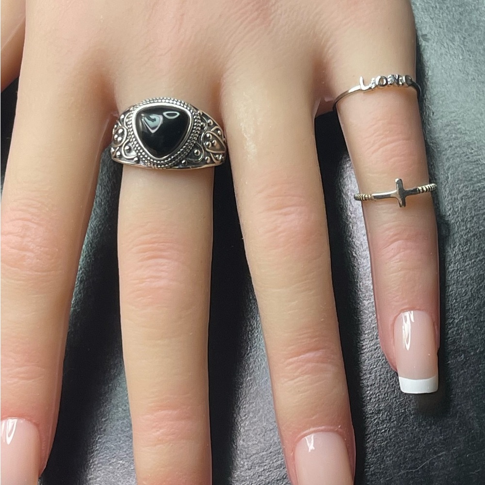 Black Agate Size 9 Solid 925 Victorian Style Ston… - image 4